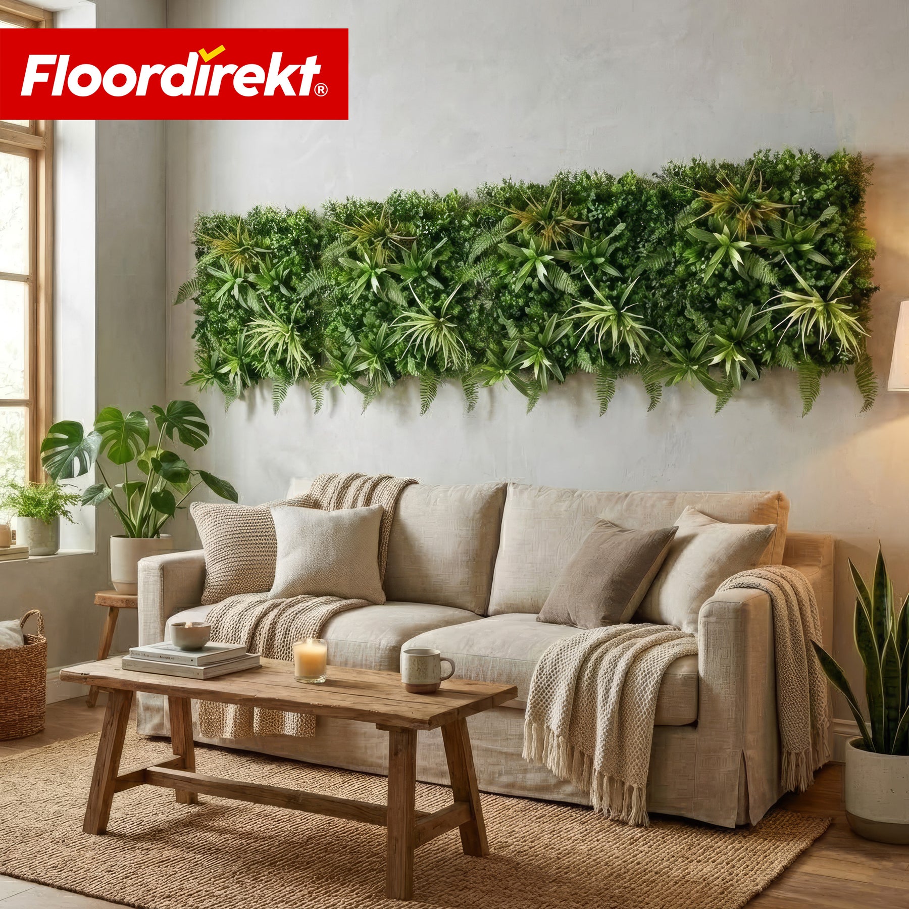 Pflanzenwand | Fire Sky | Natürliches, pflegefreies Kunstpflanzen-Panel | Sonnenbeständig & erweiterbar mit Klick-System | 50 × 50 cm
