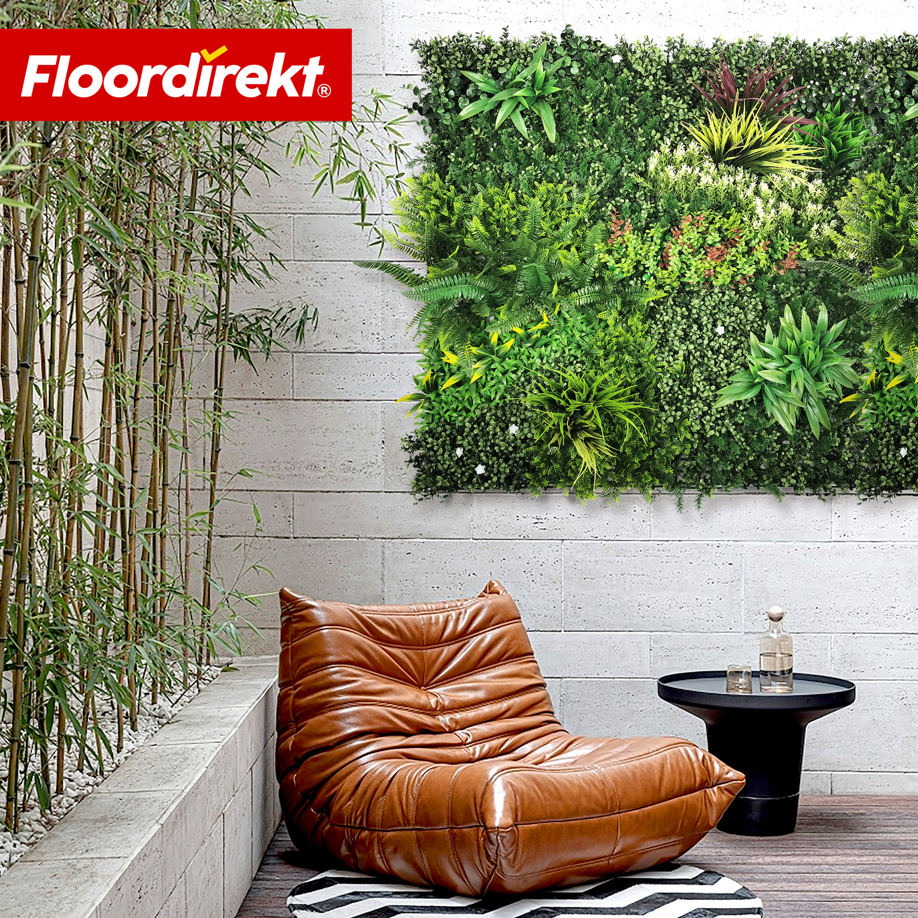 Pflanzenwand | Meadow | Natürliches Kunstpflanzen-Panel, sonnenbeständig & pflegefrei | Erweiterbares Klick-System | 100 × 100 cm