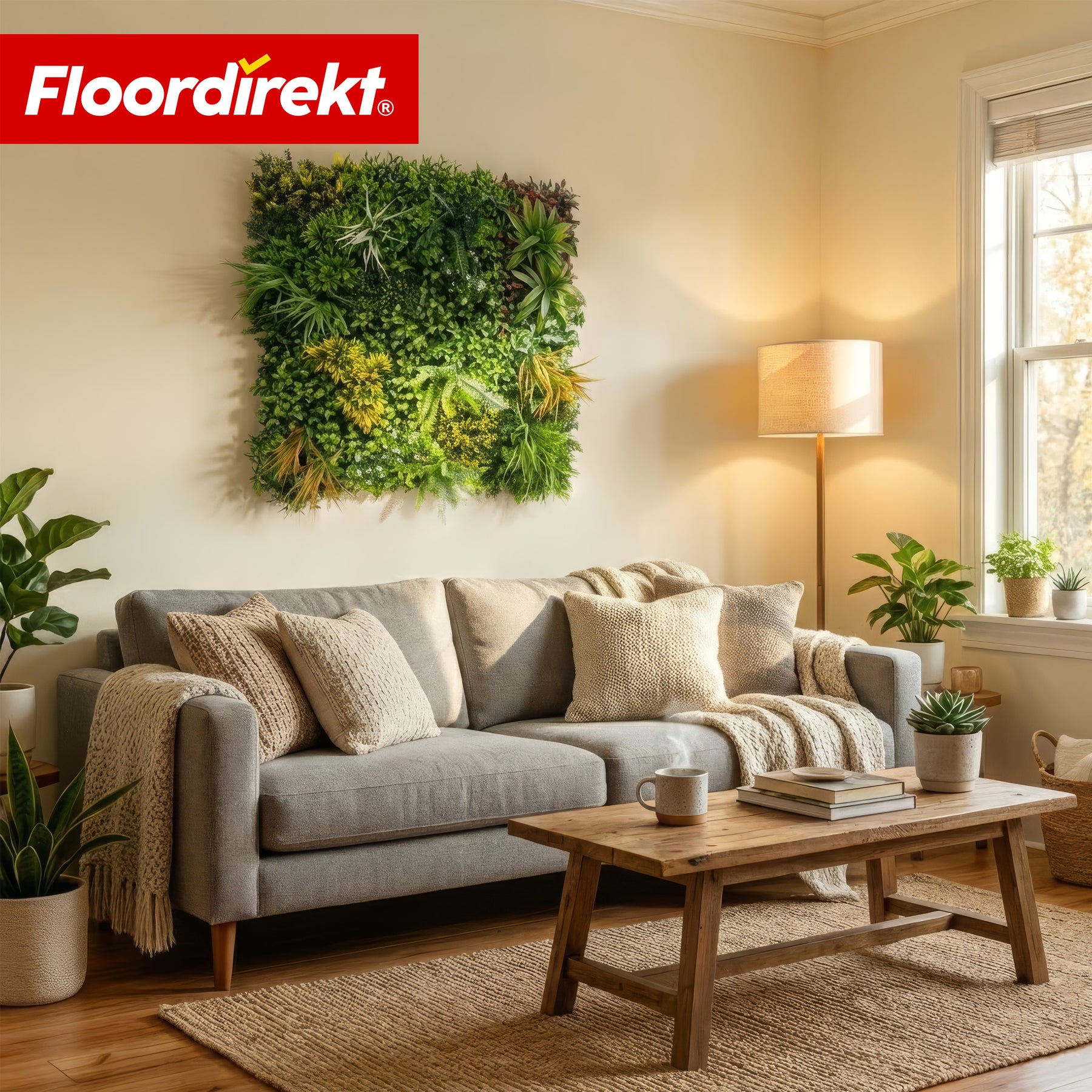 Pflanzenwand | Spring Garden | Natürliches, pflegefreies Grün-Panel | Sonnenbeständig & erweiterbar mit Klick-System | 100 × 100 cm
