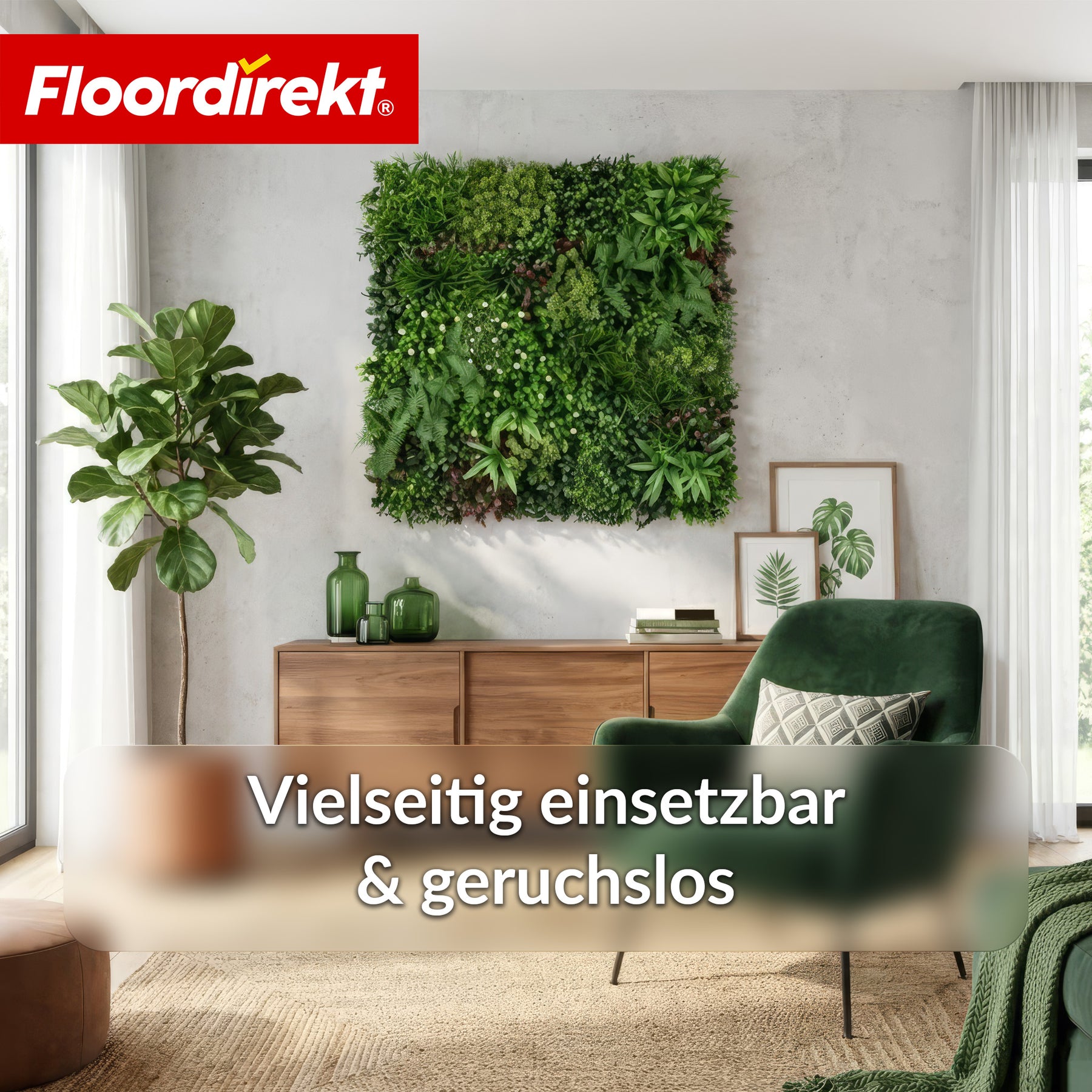 Pflanzenwand | Wonderland | Realistisches Kunstpflanzen-Panel | Formstabil, sonnenbeständig & erweiterbar | 100 × 100 cm