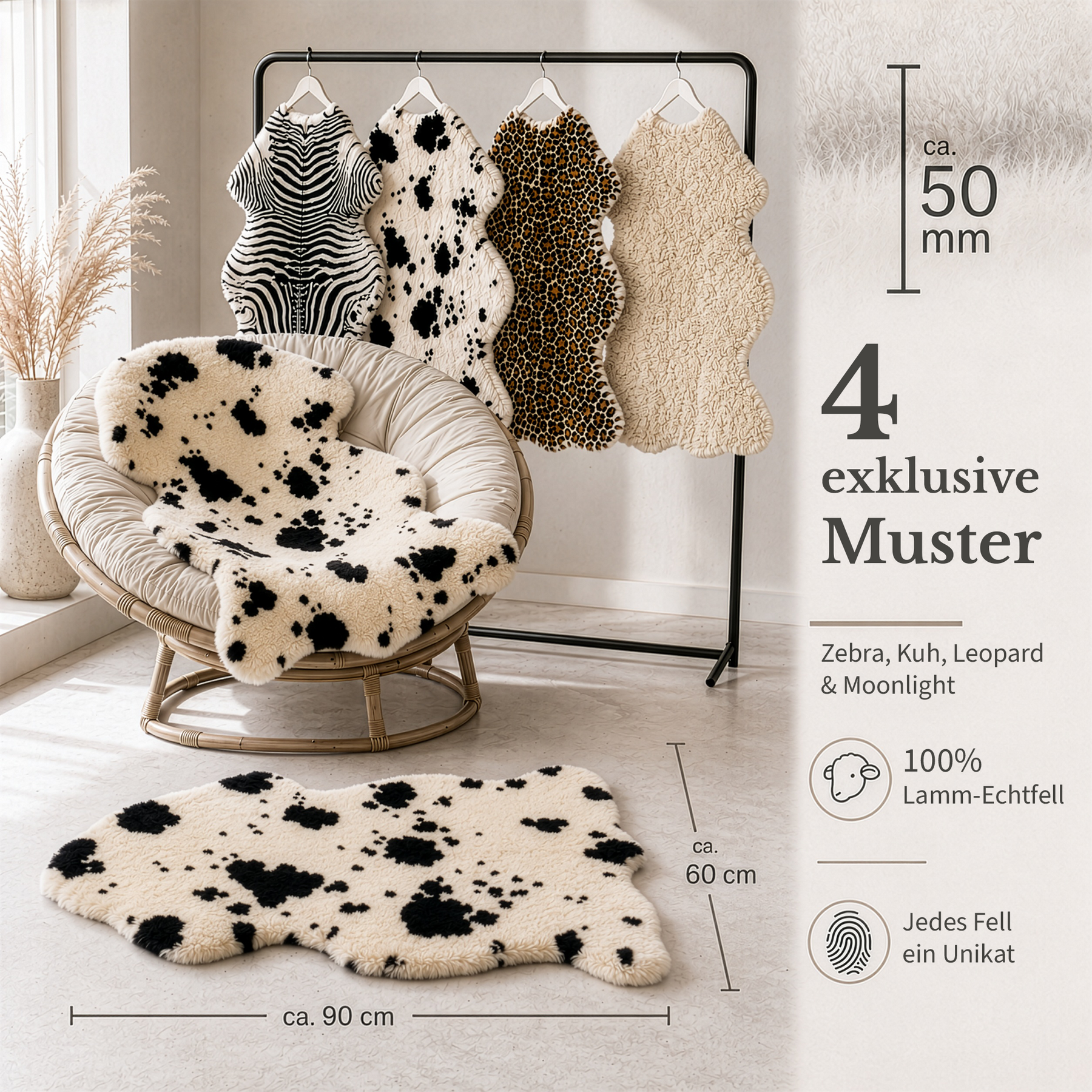 Design Schaffell | Audrey | Echtes Lammfell aus 100 % Schafwolle | Weich & Natürlich