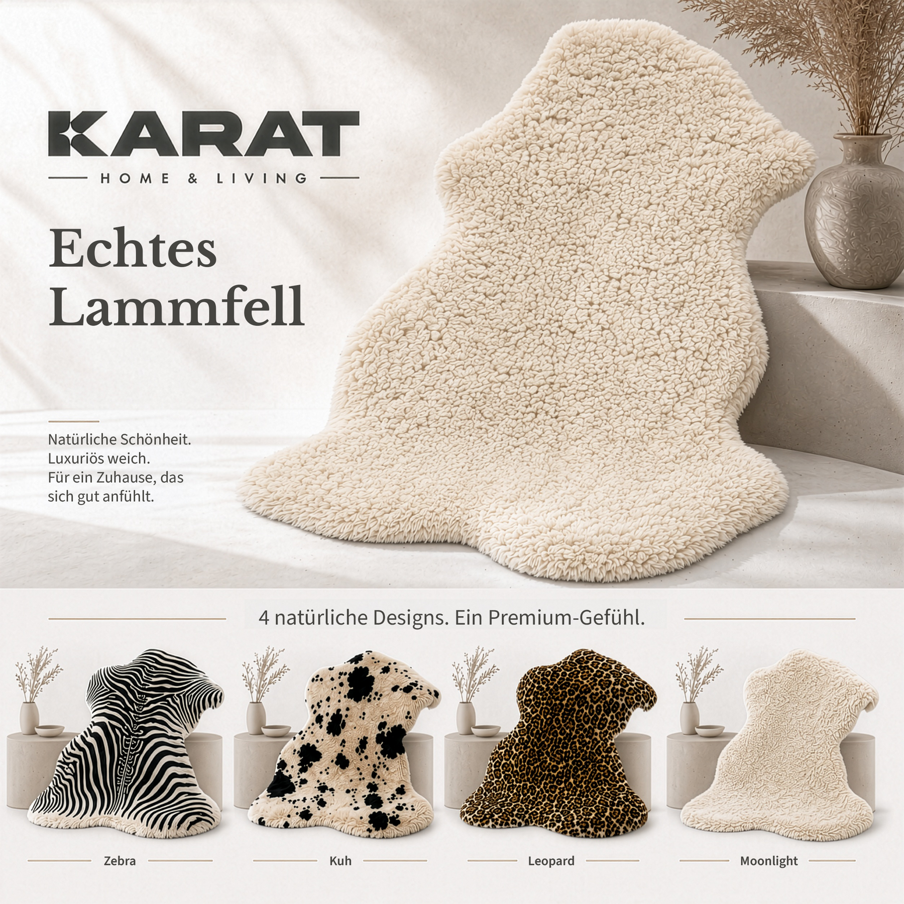 Design Schaffell | Audrey | Echtes Lammfell aus 100 % Schafwolle | Weich & Natürlich