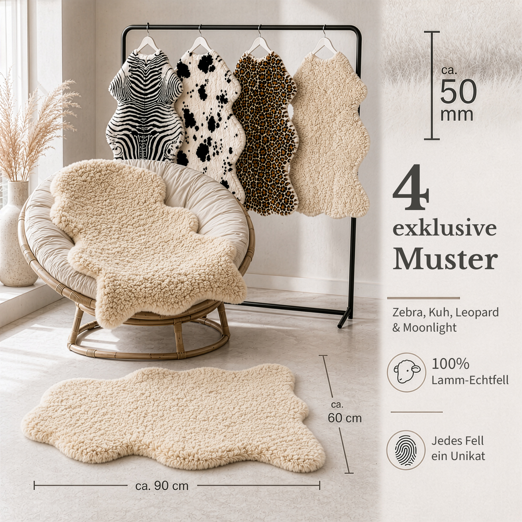 Design Schaffell | Audrey | Echtes Lammfell aus 100 % Schafwolle | Weich & Natürlich
