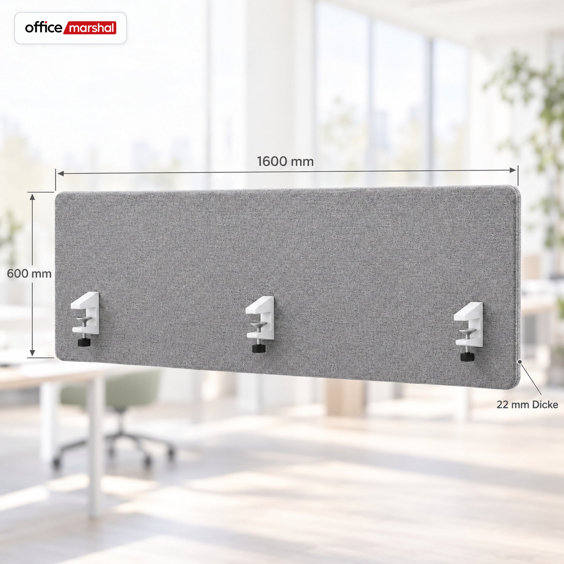 Akustik-Tischtrennwand | Silent Desk | Schreibtisch-Trennwand mit Polyesterbezug & Tischklemmen | 160 × 60 cm | 3 Farben