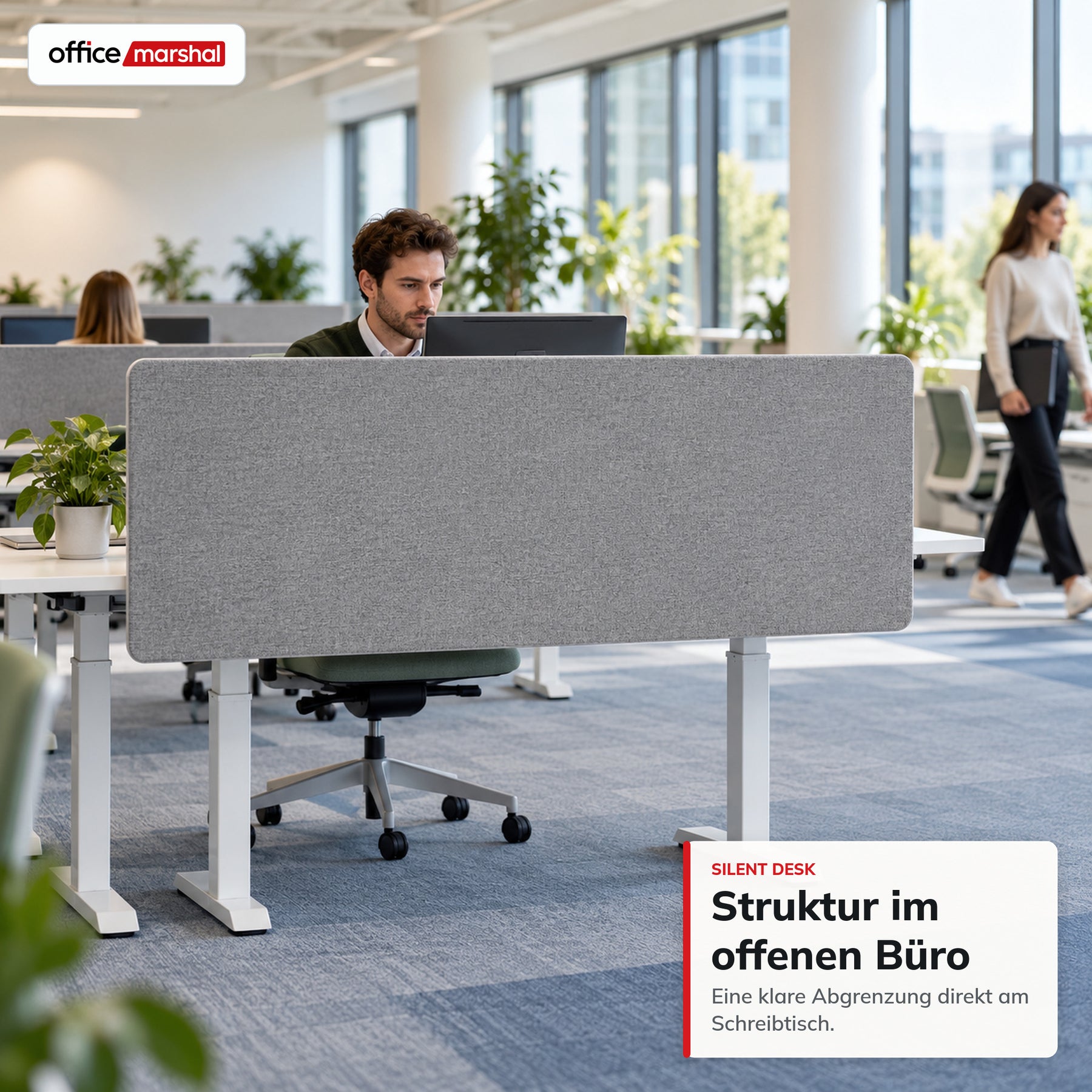 Akustik-Tischtrennwand | Silent Desk | Schreibtisch-Trennwand mit Polyesterbezug & Tischklemmen | 160 × 60 cm | 3 Farben