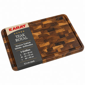 Schneidebrett | Teak Royal Endgrain | Massives Teakholz mit Saftrille & Griffmulden | 3 Größen