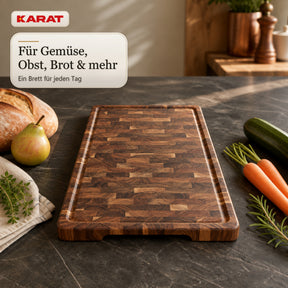 Schneidebrett | Teak Royal Endgrain | Massives Teakholz mit Saftrille & Griffmulden | 3 Größen