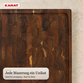 Schneidebrett | Teak Royal Endgrain | Massives Teakholz mit Saftrille & Griffmulden | 3 Größen