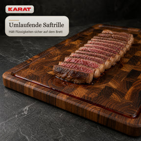 Schneidebrett | Teak Royal Endgrain | Massives Teakholz mit Saftrille & Griffmulden | 3 Größen