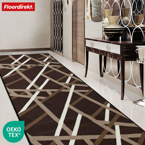 Teppichläufer | Printed | In Anthrazit & Braun | Moderner Läufer mit Streifen-Design & rutschhemmender Gel-Rückseite | Strapazierfähig & pflegeleicht