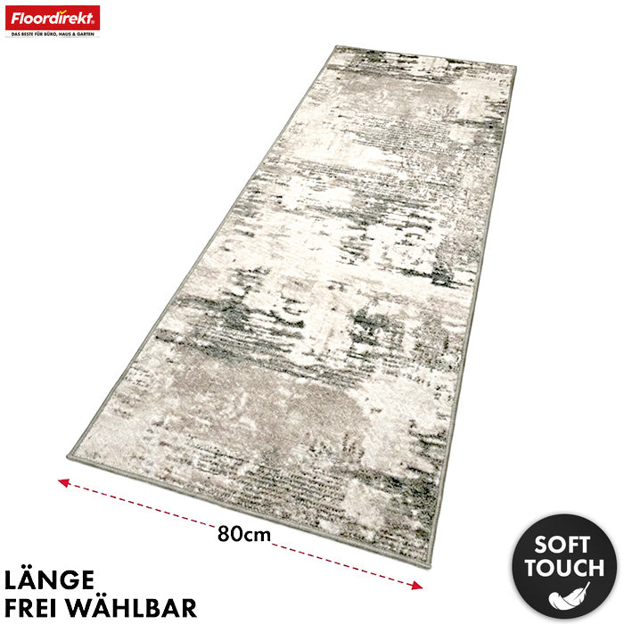 Teppichläufer | Ravena | Moderner Läufer in Anthrazit, Braun & Sand | Abstraktes Design mit rutschhemmender Gel-Rückseite