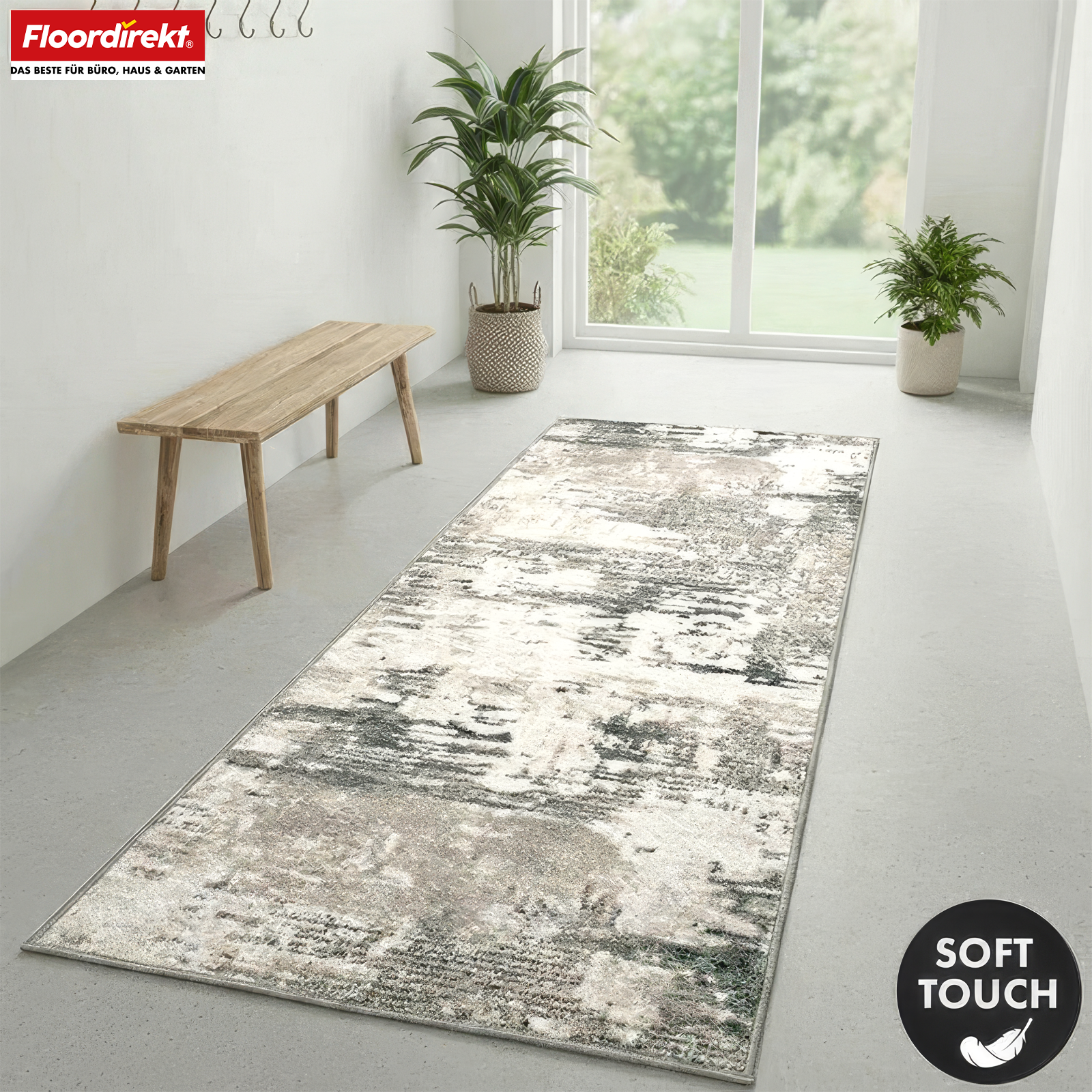 Teppichläufer | Ravena | Moderner Läufer in Anthrazit, Braun & Sand | Abstraktes Design mit rutschhemmender Gel-Rückseite
