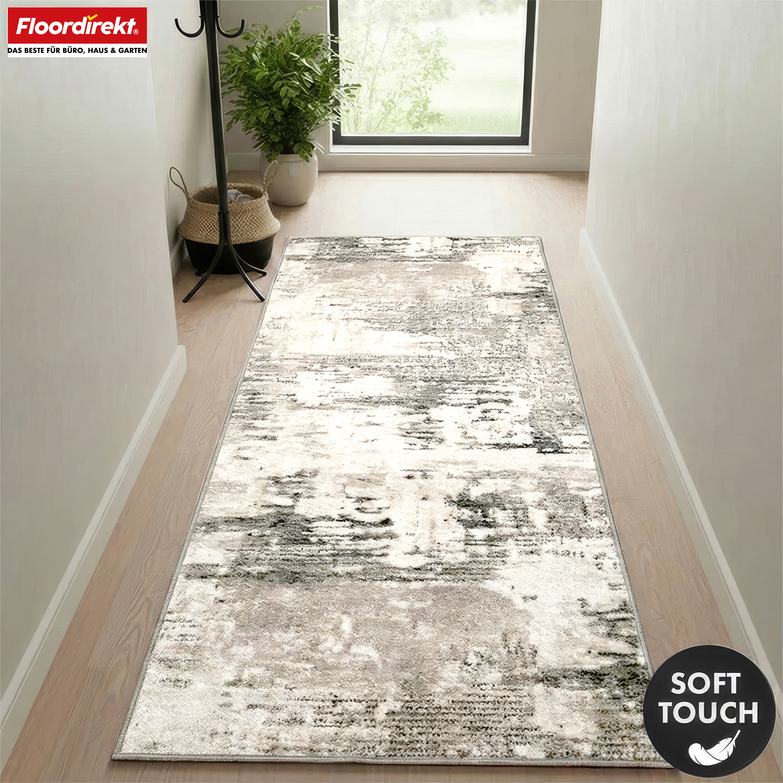 Teppichläufer | Ravena | Moderner Läufer in Anthrazit, Braun & Sand | Abstraktes Design mit rutschhemmender Gel-Rückseite