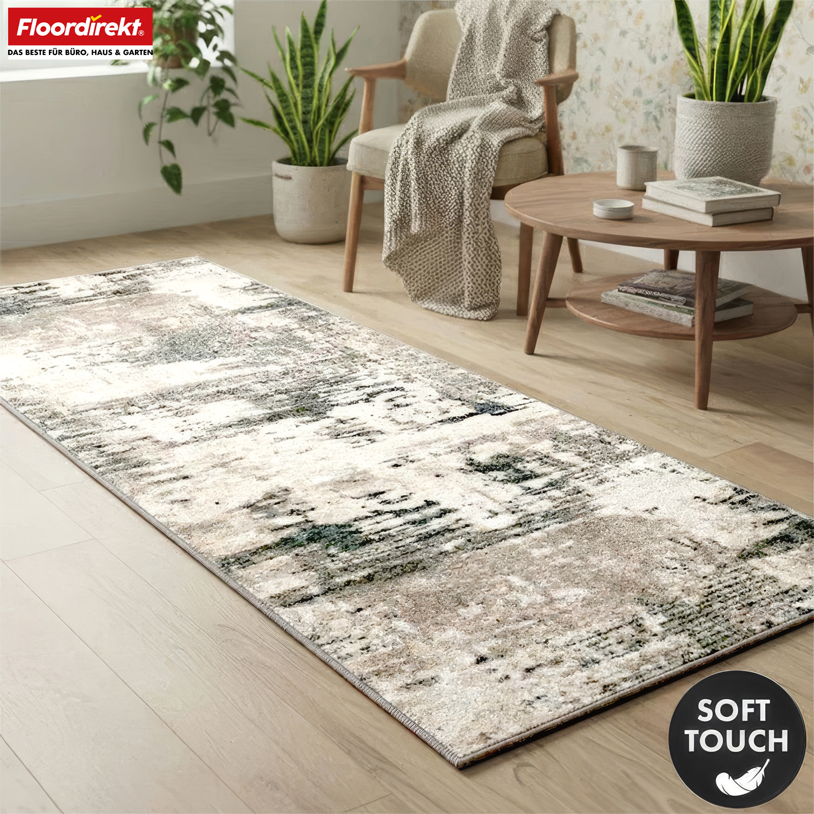 Teppichläufer | Ravena | Moderner Läufer in Anthrazit, Braun & Sand | Abstraktes Design mit rutschhemmender Gel-Rückseite