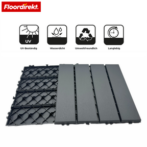 Terrassenfliesen | Elyse | Grau | 30x30 cm Klickfliesen aus Polypropylen | Wetterfest, pflegeleicht & einfach verlegbar