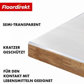 Tischfolie | Neo Milky | Halbtransparente Tischschutzfolie in Milchweiß mit abgeschrägter Kante auf Maß