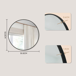 Wandspiegel | Bella | Runder Spiegel mit schwarzem Rahmen aus Aluminiumlegierung | In verschiedenen Größen erhältlich