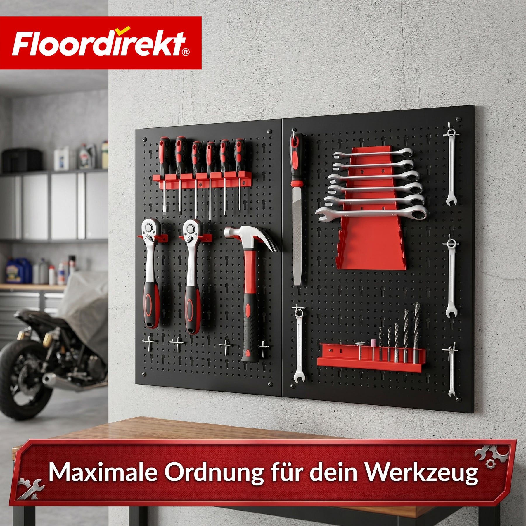 Werkzeugwand | Parker | Lochwand Set aus Metall mit Zubehör | Werkzeughalter für Werkstatt & Garage