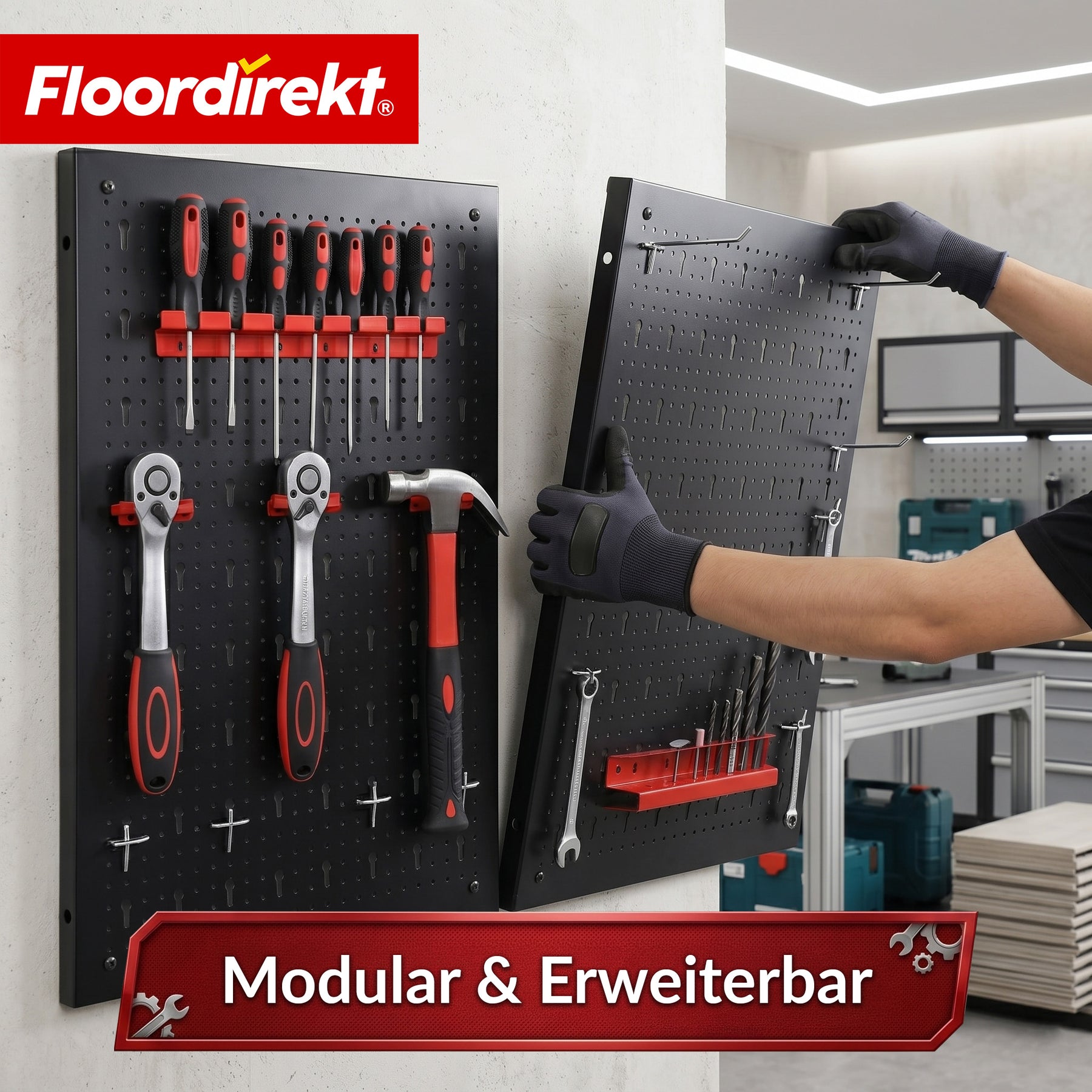 Werkzeugwand | Parker | Lochwand Set aus Metall mit Zubehör | Werkzeughalter für Werkstatt & Garage