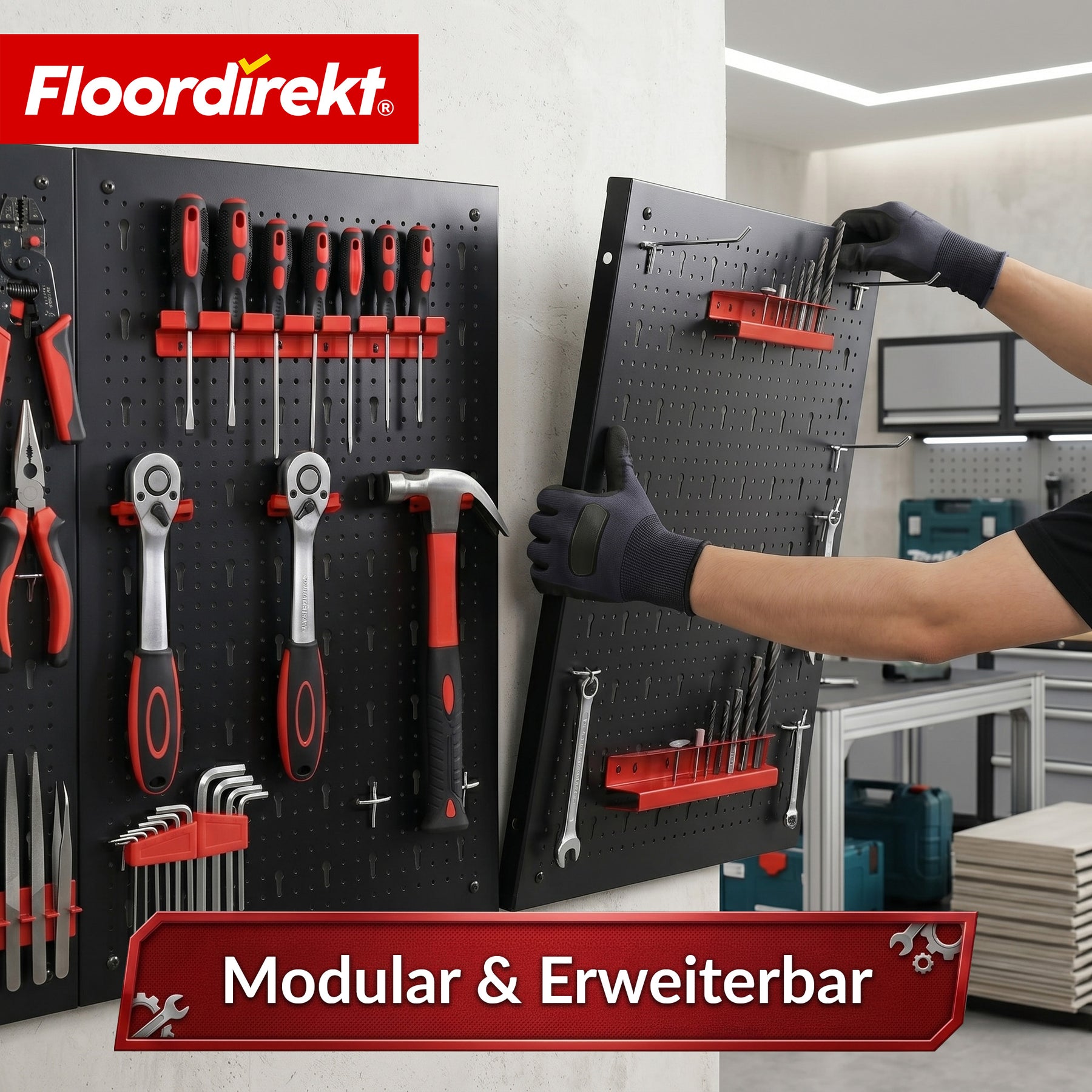 Werkzeugwand | Parker | Lochwand Set aus Metall mit Zubehör | Werkzeughalter für Werkstatt & Garage