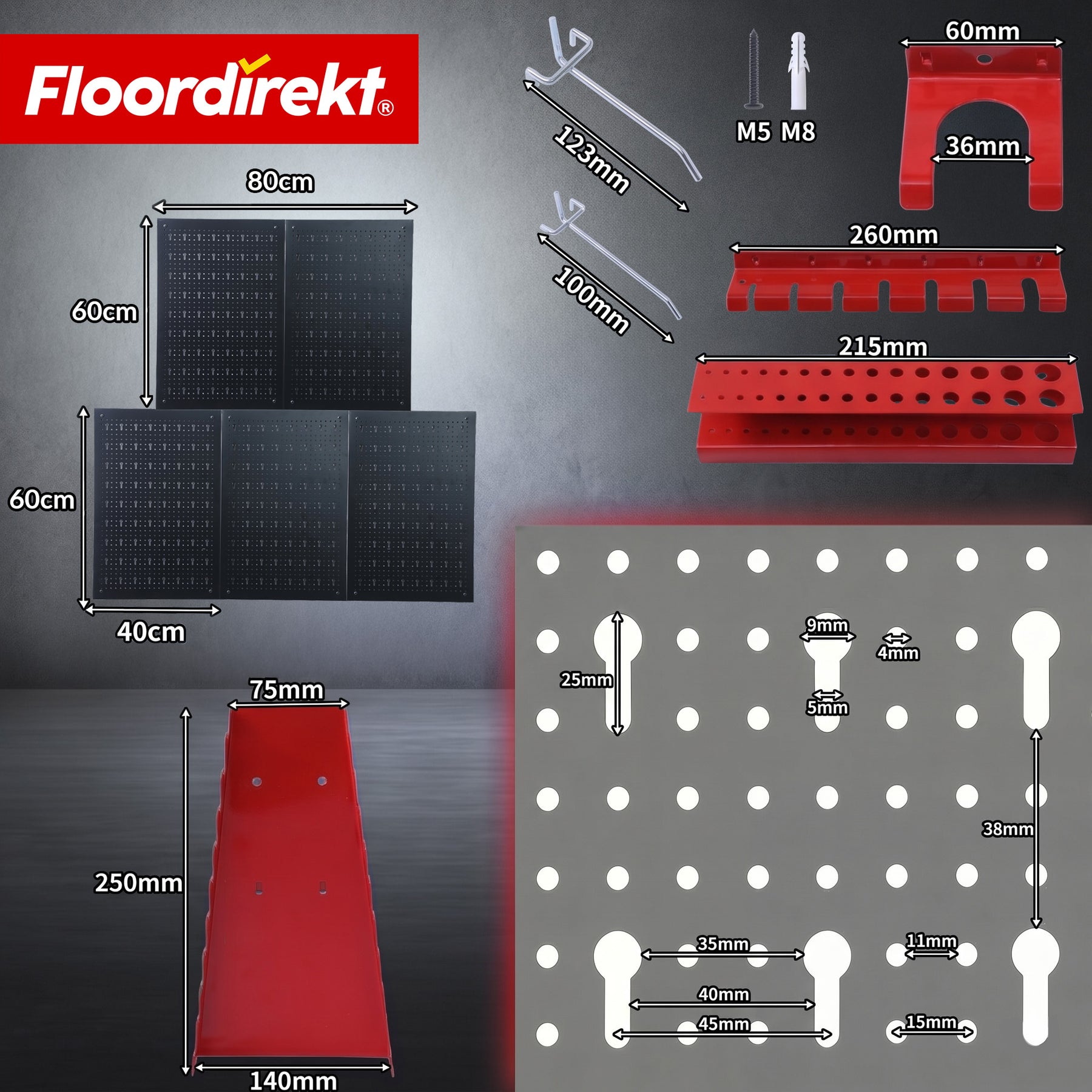 Werkzeugwand | Parker | Lochwand Set aus Metall mit Zubehör | Werkzeughalter für Werkstatt & Garage