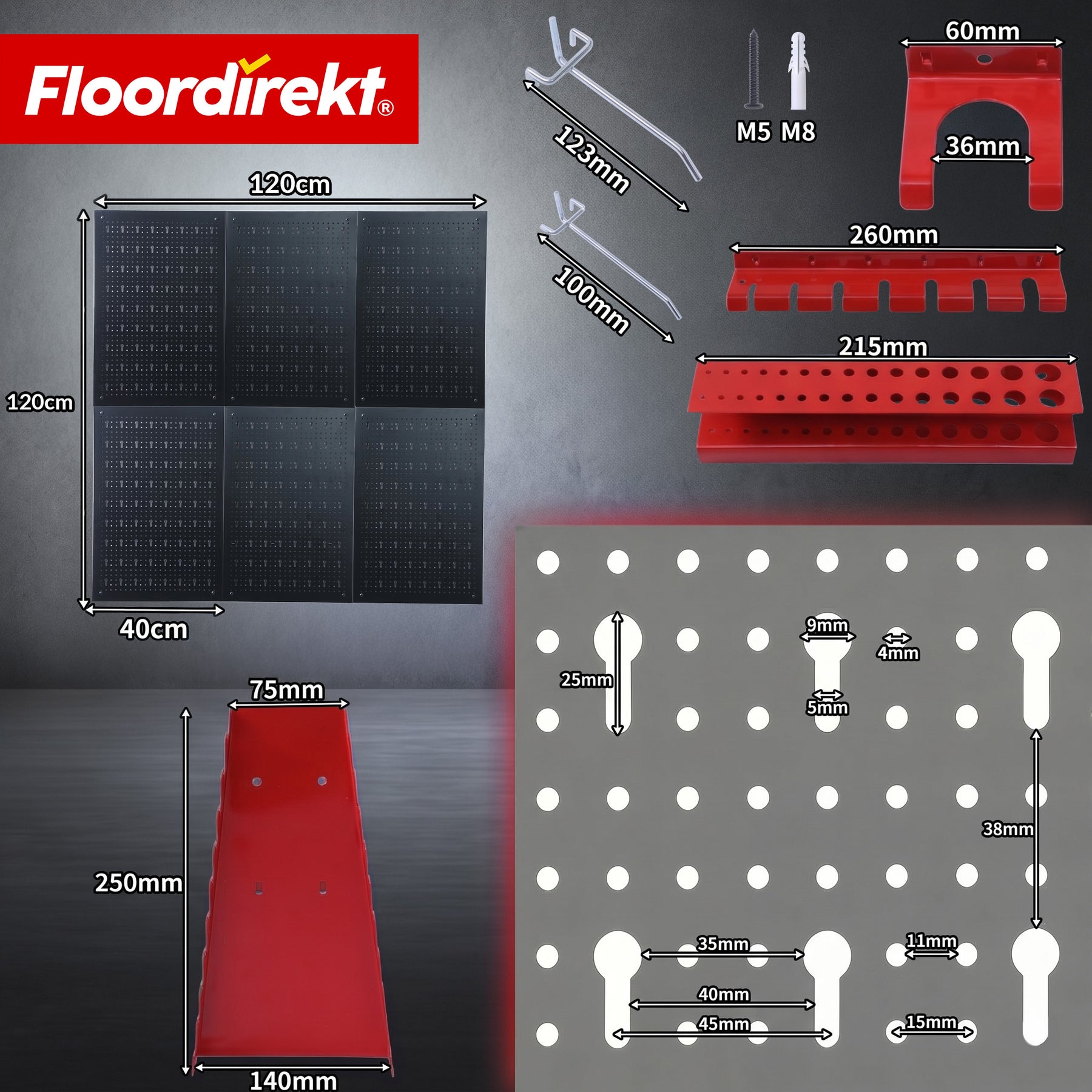 Werkzeugwand | Parker | Lochwand Set aus Metall mit Zubehör | Werkzeughalter für Werkstatt & Garage
