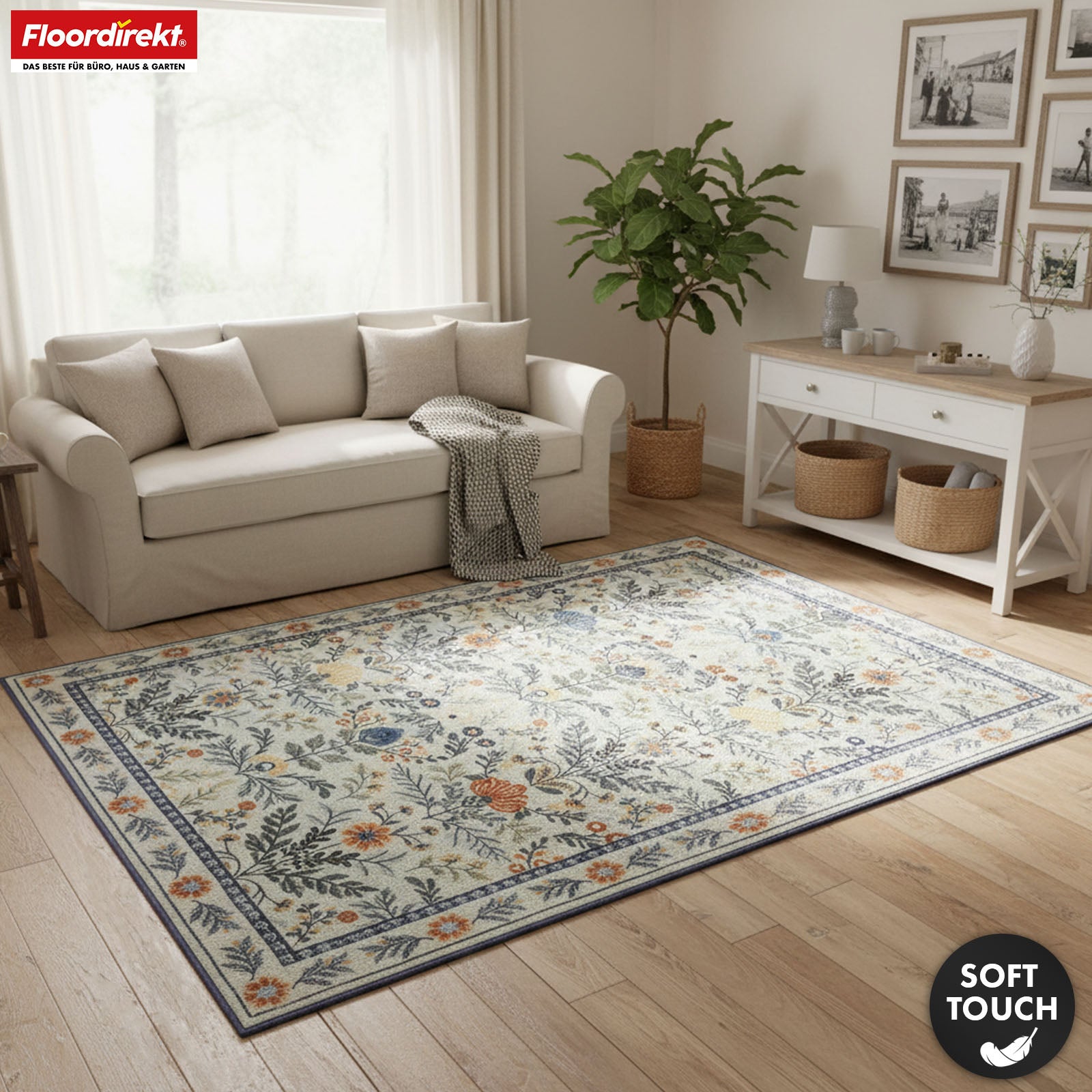 Wohnteppich | Cascada | Eleganter Teppich mit Blumen-Design in harmonischen Farben | Rutschfest, strapazierfähig & pflegeleicht | In verschiedenen Größen