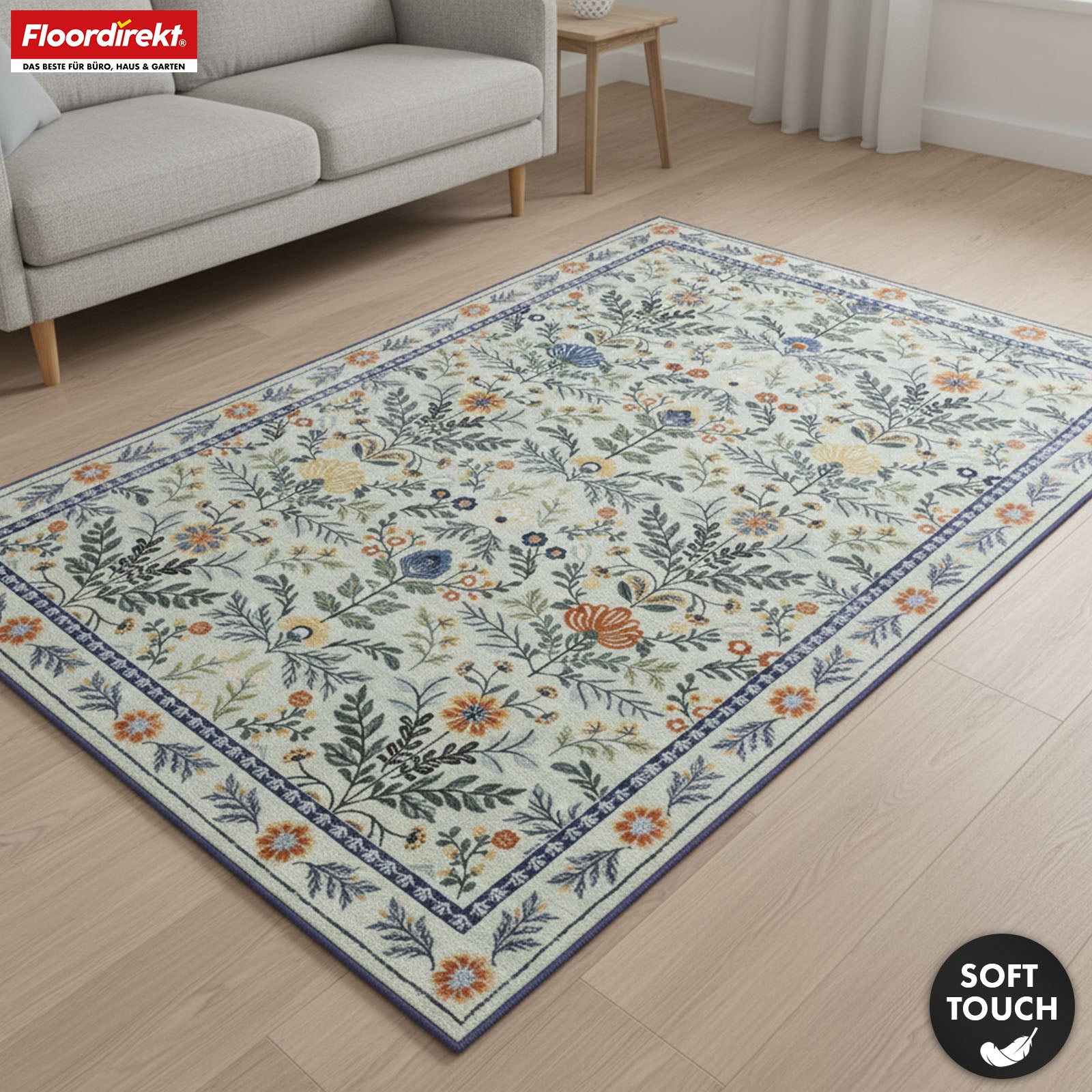 Wohnteppich | Cascada | Eleganter Teppich mit Blumen-Design in harmonischen Farben | Rutschfest, strapazierfähig & pflegeleicht | In verschiedenen Größen