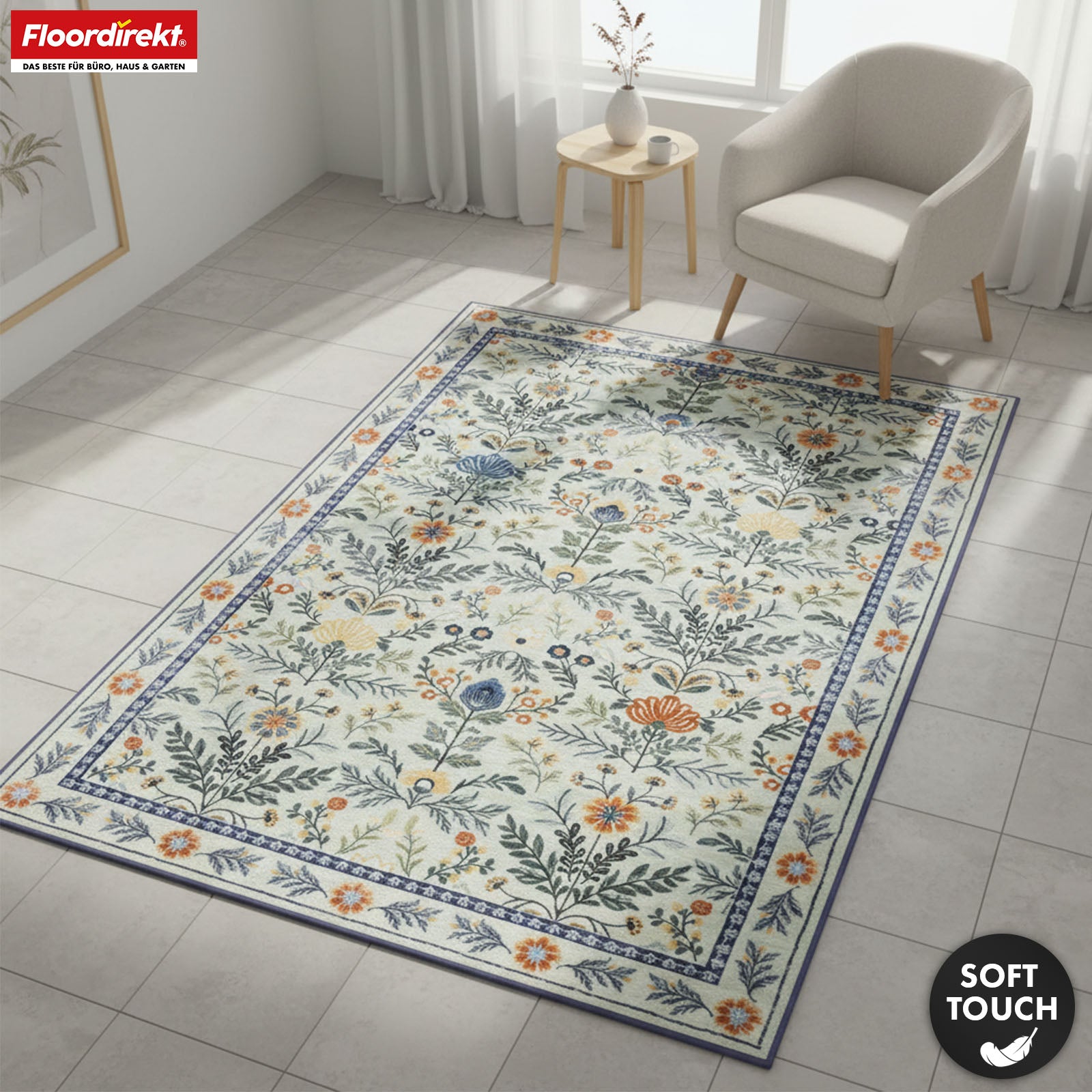 Wohnteppich | Cascada | Eleganter Teppich mit Blumen-Design in harmonischen Farben | Rutschfest, strapazierfähig & pflegeleicht | In verschiedenen Größen