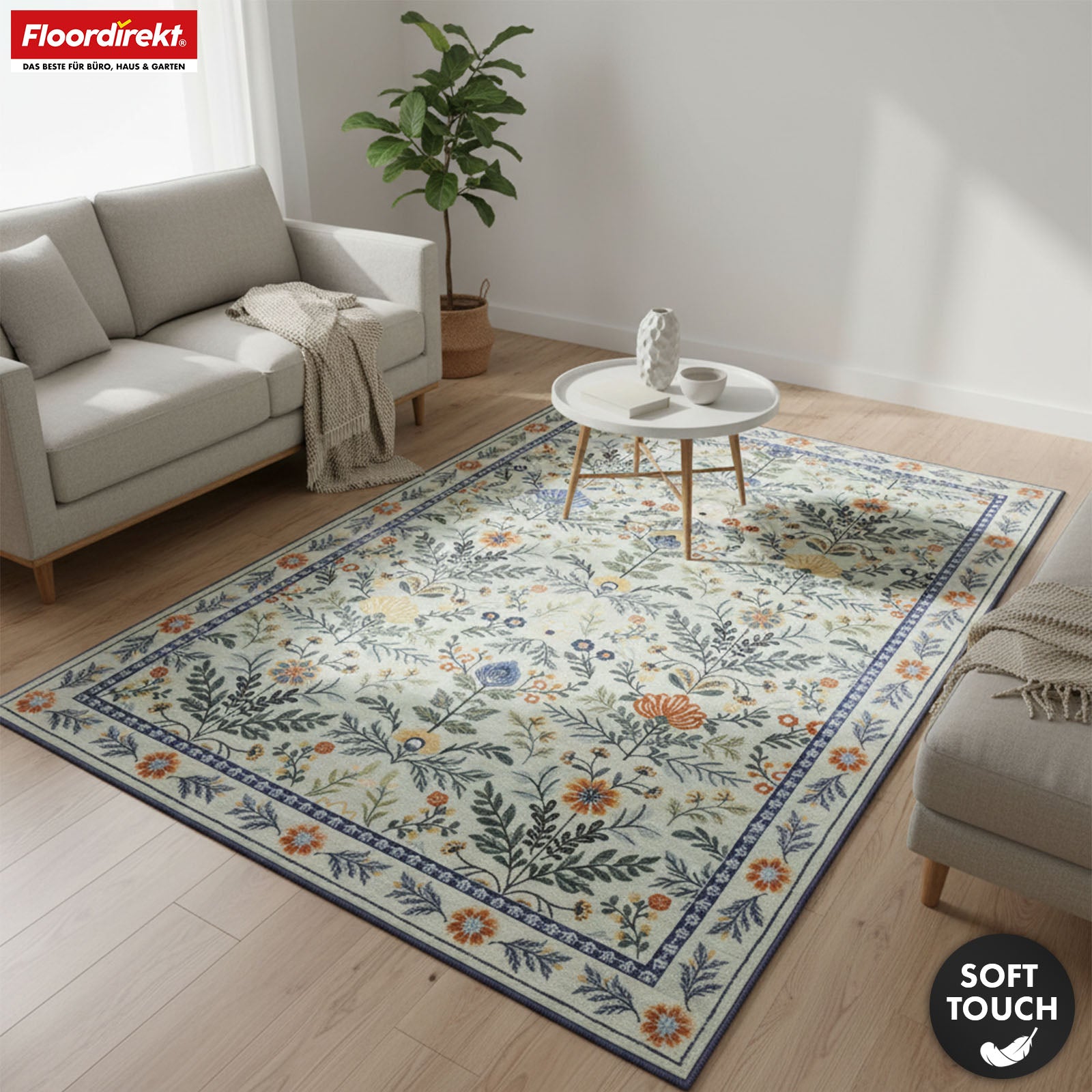 Wohnteppich | Cascada | Eleganter Teppich mit Blumen-Design in harmonischen Farben | Rutschfest, strapazierfähig & pflegeleicht | In verschiedenen Größen