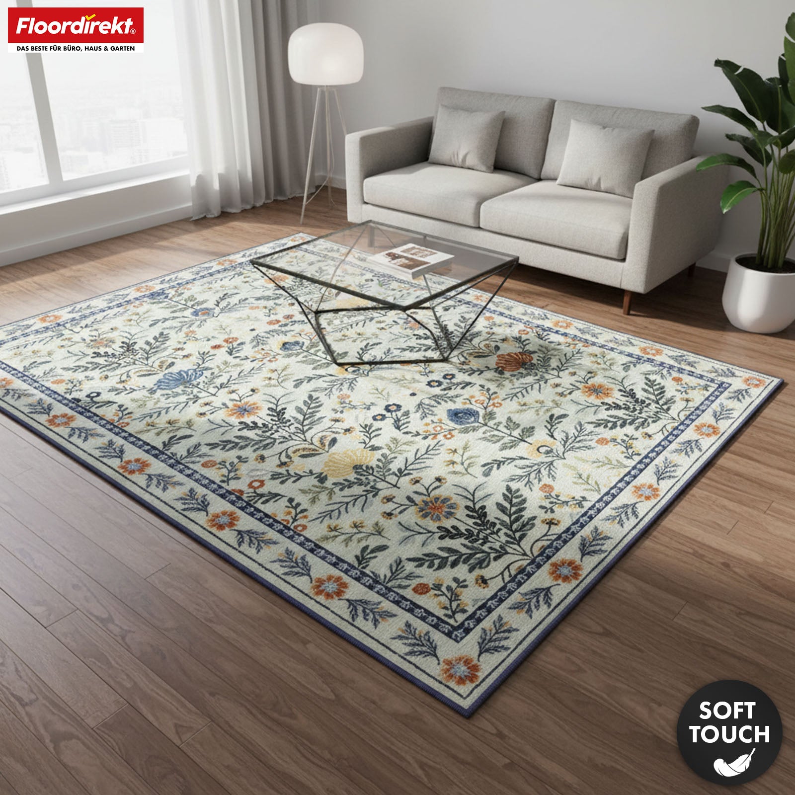 Wohnteppich | Cascada | Eleganter Teppich mit Blumen-Design in harmonischen Farben | Rutschfest, strapazierfähig & pflegeleicht | In verschiedenen Größen