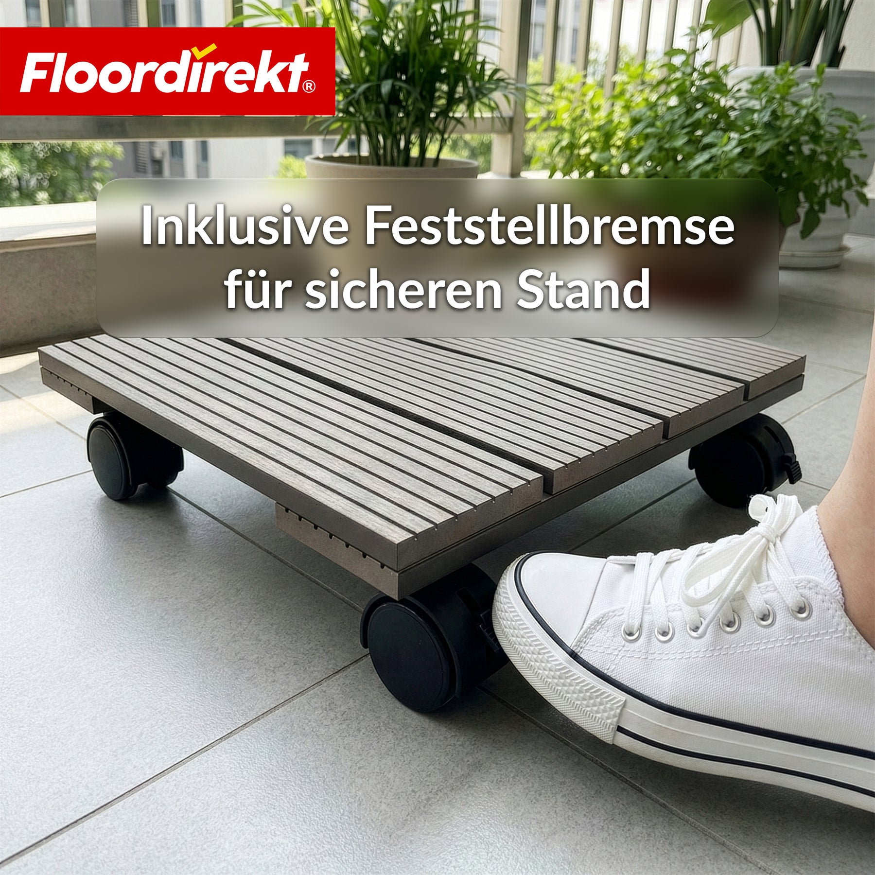 WPC-Pflanzenroller | Marquis | Rolluntersetzer 30 x 30 cm | 360° Lenkrollen mit Bremse | Tragkraft bis 80 kg