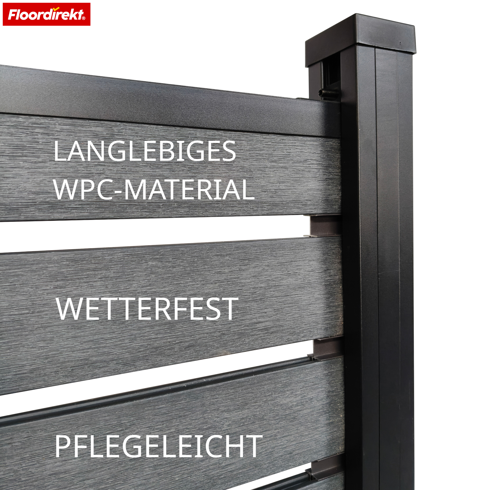 WPC Sichtschutzzaun | Elba | 180x180 cm Anthrazit | Wetterfest, UV-stabil & pflegeleicht mit Aluminium-Pfosten